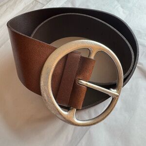 Silpada Brown Leather Belt with Round Silver Buckle
